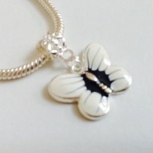 WHITE  BUTTERFLY Dangling Charm Bead For European Style Charm Bracelets